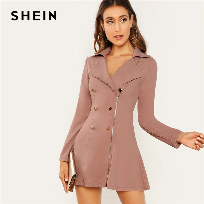 Aliexpress.com : Buy SHEIN Pink Double Breasted Zip Front Blazer Dress ...