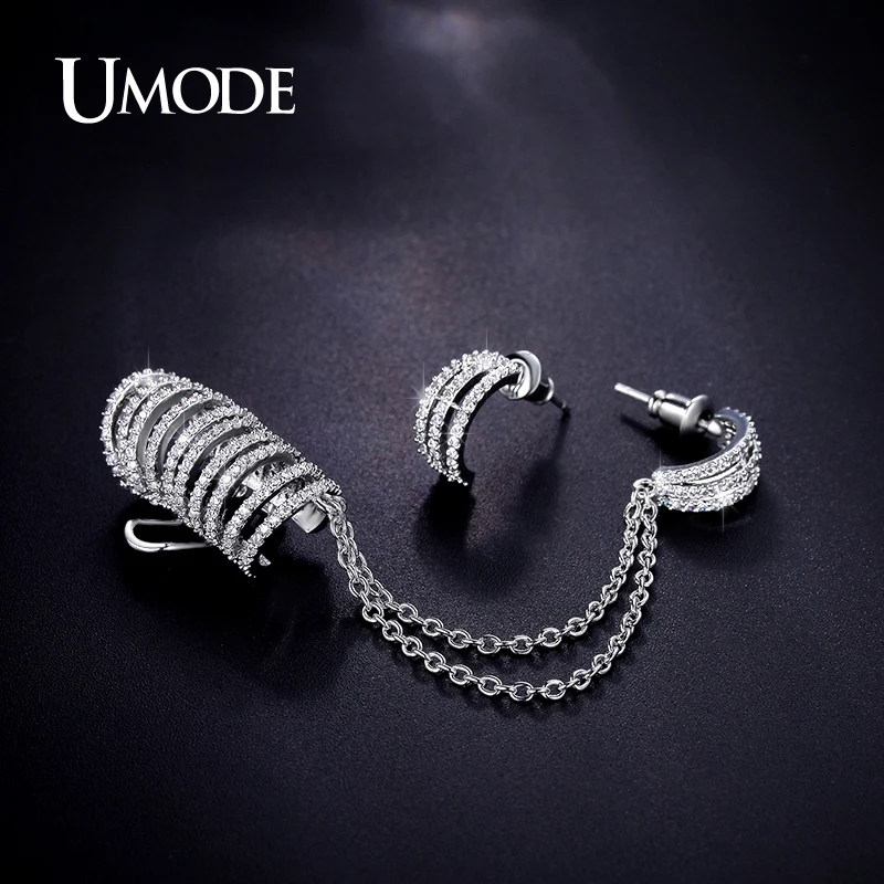 UMODE Brand Crystal Mismatched Cuff Earrings For Women Fashion Jewelry White Gold Color Boucle D'Oreille Femme Brincos AUE0243