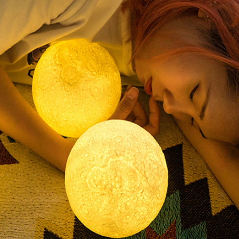 3D принт луна лампа светодиодный ночник перезаряжаемый 2 цвета Изменение сенсорный выключатель для спальни украшение для книжного шкафа творческие подарки