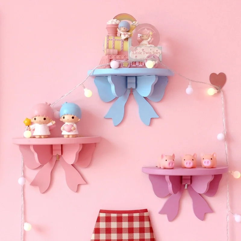 Nordic Macaron Bow Shelf Cute Bow Princess Room Decoration Shelves for Kids Room Wall-Mounted Storage Rack Birthday Party Decor