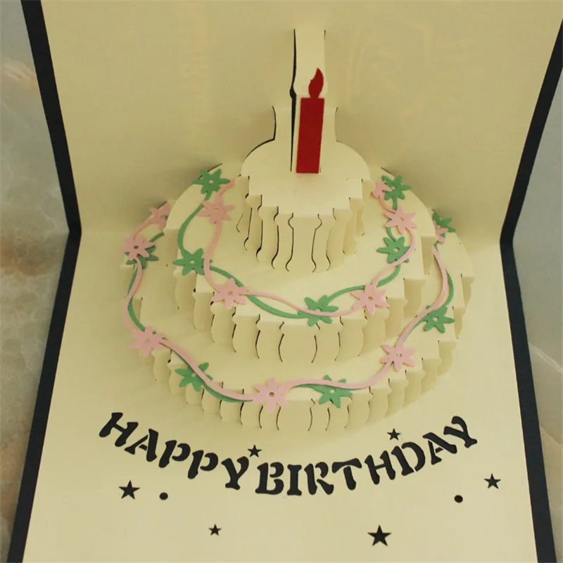 Image Best Sellers Birthday Cake 3D paper laser cut pop up handmade post cards custom gift greeting cards souvenirs party supplies