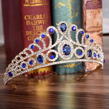 

Fashion Hairwear Baroque Crown Red Blue Rhinestone Tiara Vintage Gold Wedding Hair Accessories Head Jewelry Bridal diadem Crowns