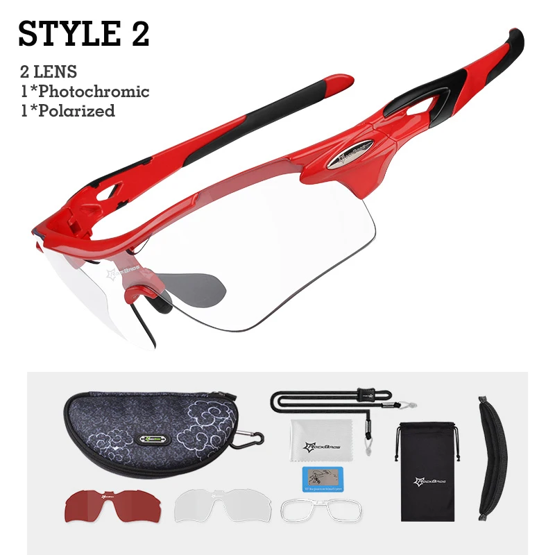 ROCKBROS велосипедные солнцезащитные очки для верховой езды, велосипедные очки, спортивные фотохромные очки, велосипедные очки, поляризованные солнцезащитные очки, аксессуары - Цвет: Style 2 Red