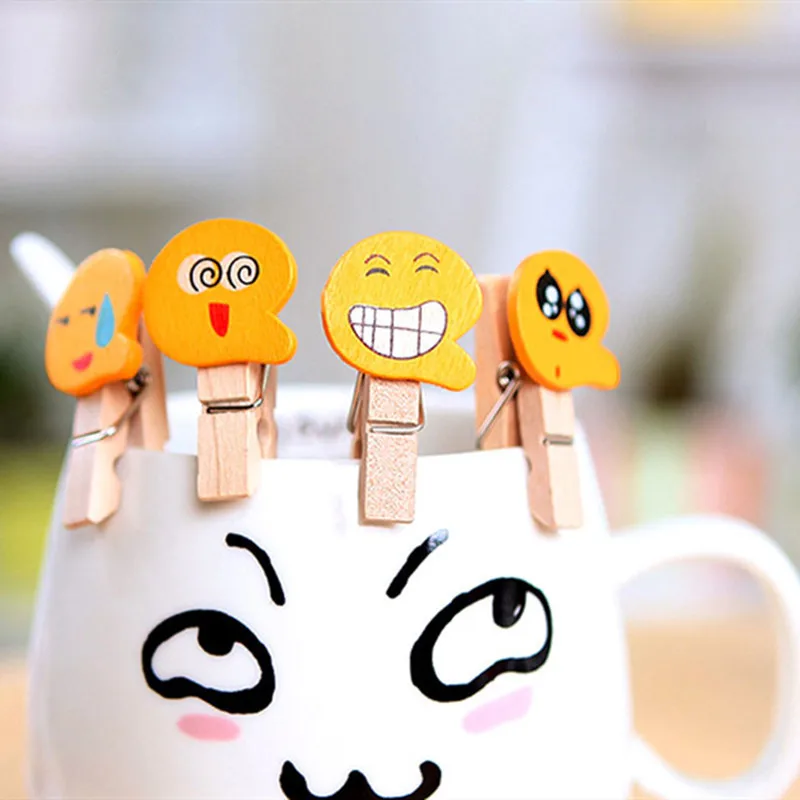 

10PCS Mini Multiple Emoji Wooden Peg Pin Clothespin Decor Craft Clips for Photo Paper Clip Love Heart Home Wedding Decoration