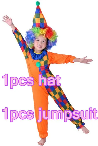 Дропшиппинг клоуна для детей; шапка-скафандр+ комбинезон, спортивный костюм+ кудрявый парик для Хэллоуина праздничная одежда на День независимости США, выставочного комплекса детский Клоунский Костюм - Цвет: hat jumpsuit