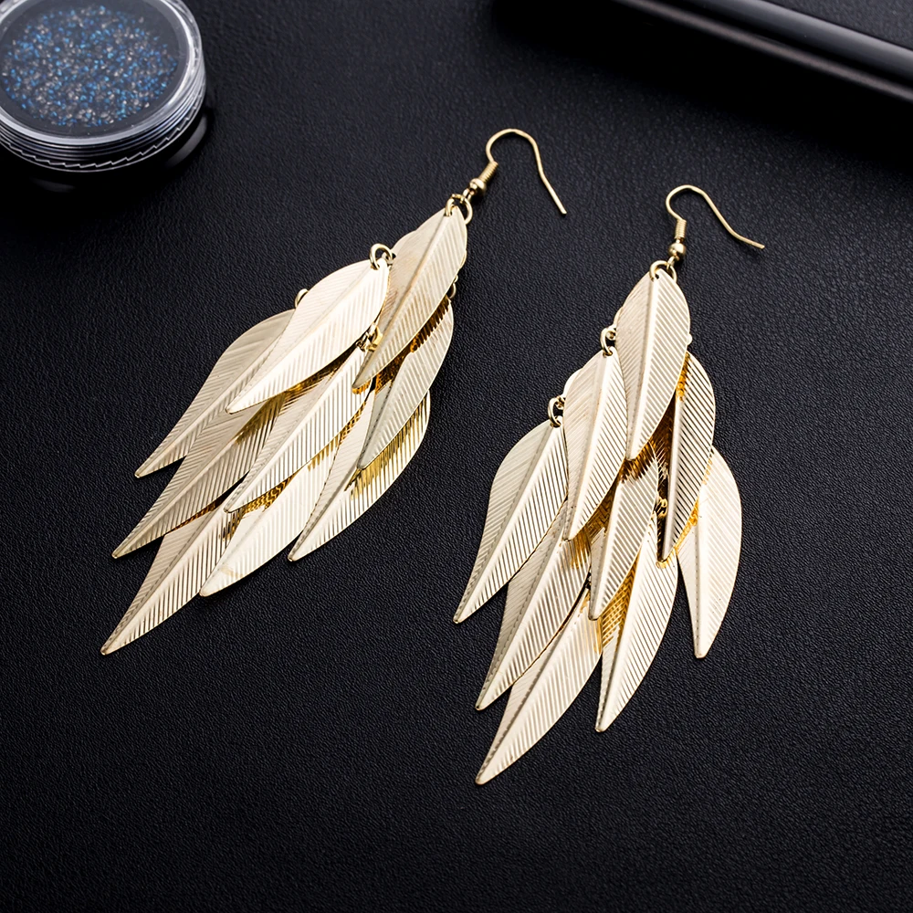 

KISSWIFE Indian Baroque Style Vintage Long Earrings Leaf Shape Multi-layered Tassel Gourd For Earrings Jewelry 2017 New
