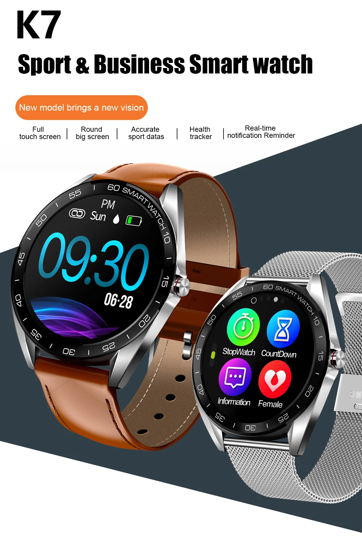 K7 мужские умные часы IP68 Водонепроницаемые Смарт часы браслет для здоровья Бизнес наручные часы reloj inteligente VS L5 L7 умные часы
