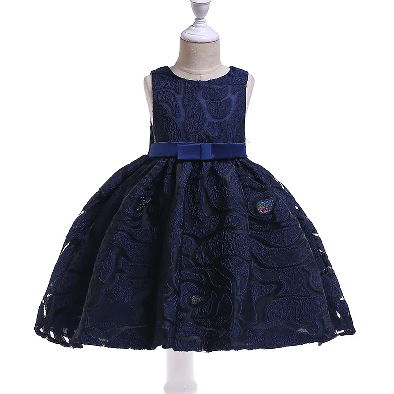 

2019 Spring Baby Girls Dress Sleeveless Navy Blue Red Lace Party Princess Costume Children Kids Dresses for 2 to 9 Years 3L9A