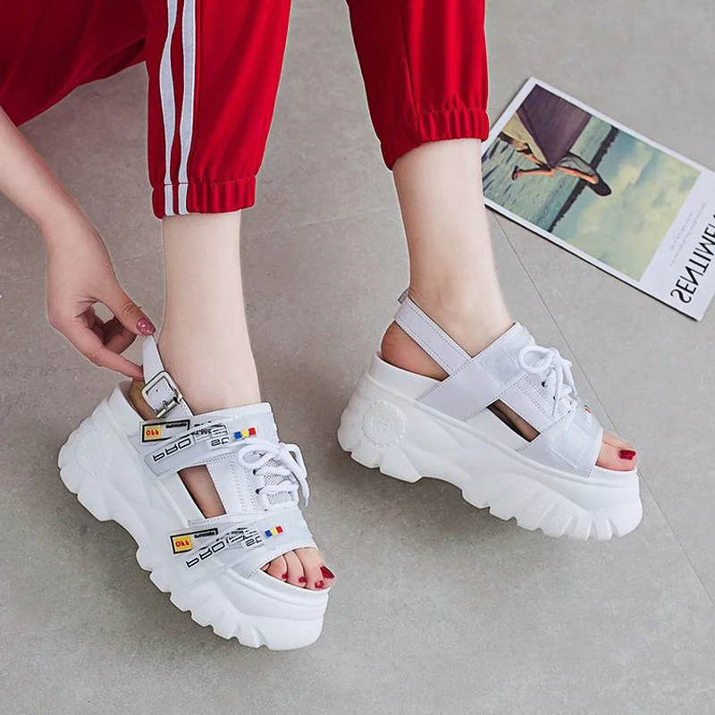2019 Summer Chunky Sandals Women 8cm Wedge High Heels Shoes Female Buckle Platform Leather Casual Summer Slippers Woman Sandals 2019 Summer Chunky Sandals Women 8cm Wedge High Heels Shoes Female Buckle Platform Leather Casual Summer Slippers Woman Sandals