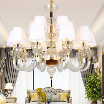 

Modern Glass Chandelier With lampshade for Living room Bedroom Kitchen Lustre de cristal Handing Large chandelier lighting