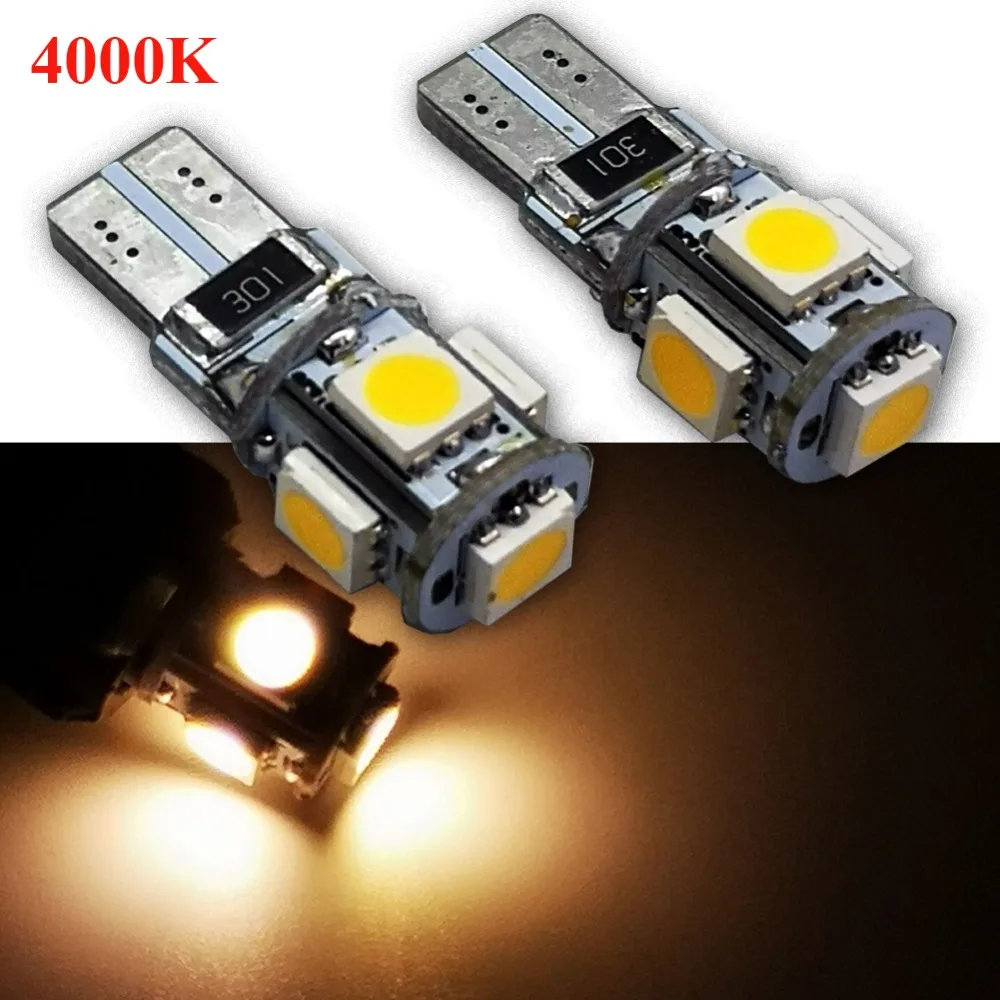 2 шт. теплый белый 4300 К мощный Canbus без ошибок SMD5050 T10 W5W 168 194 светодиодный светильник