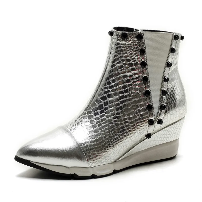 

Mixed Colors Ankle boots full grain leather woman party shoes point toe Fashion Boots Full Grain Leather Wedges