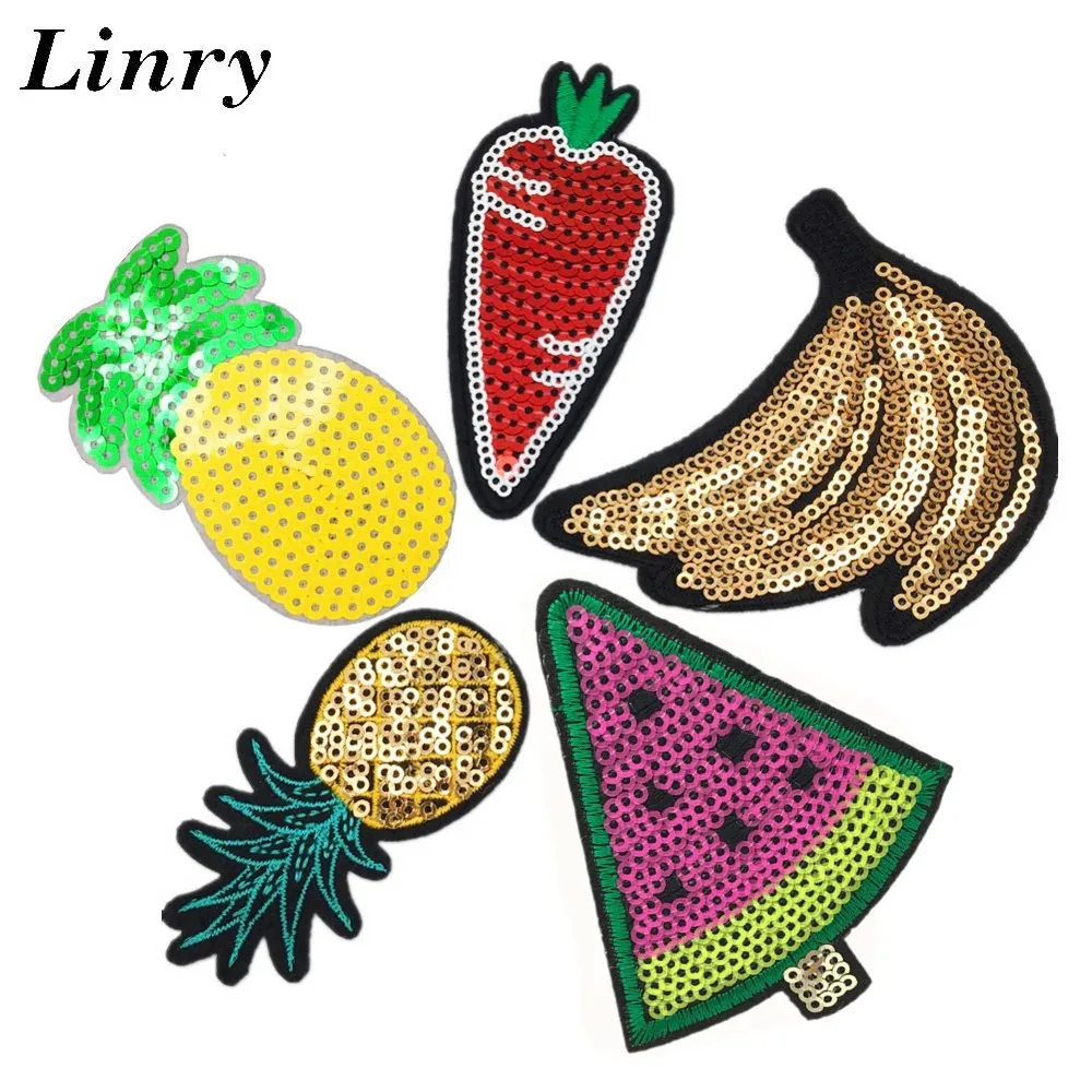 

Fruit Watermelon Banana Patch Sequins Iron On Patches Mouth Motif Garment Applique Stickers for Clothes Caps Apparel Accessory