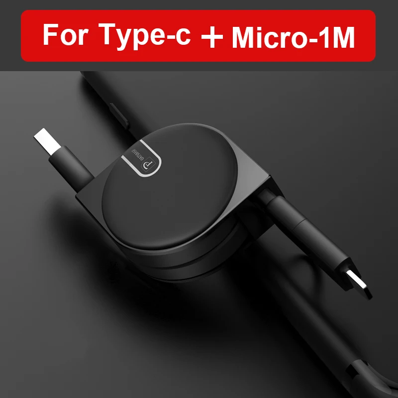 Выдвижной usb-кабель для one plus 5T samsung S9 plus, кабель usb type C/mi cro, usb-порт для one plus 6 samsung s9 Xiaomi mi x 2 - Цвет: Black