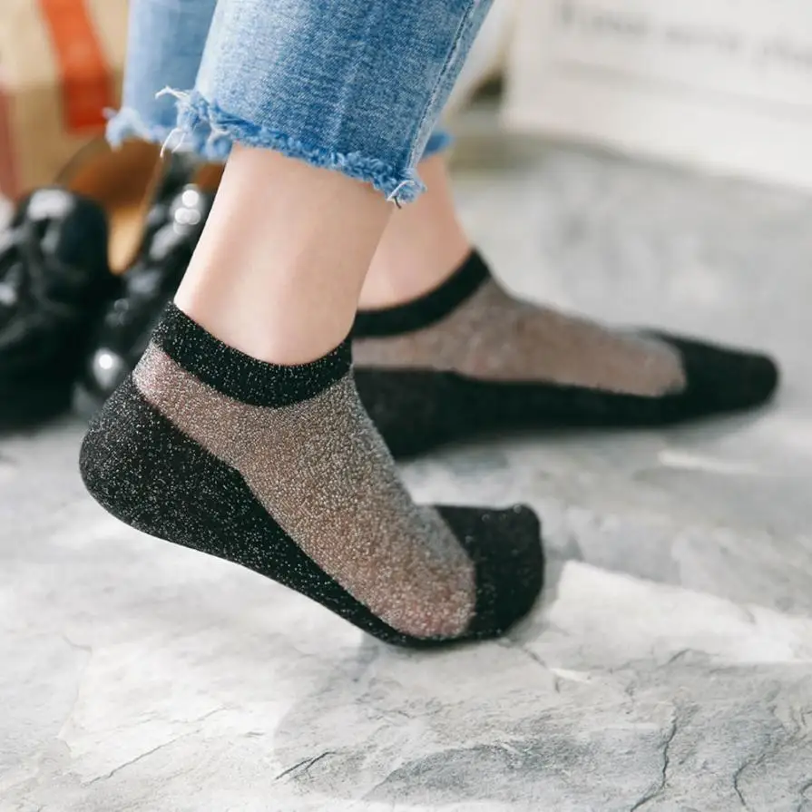 Новое поступление Для женщин носок Кристалл тонкие прозрачные тонкие шелковые Носки для девочек Повседневное молодой дышащие носки