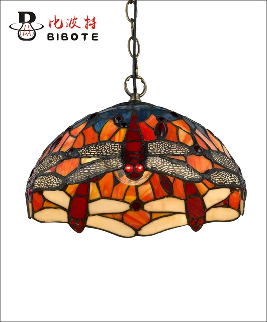 tiffany pendant lights creative art red dragonfly glass hanging lamp
