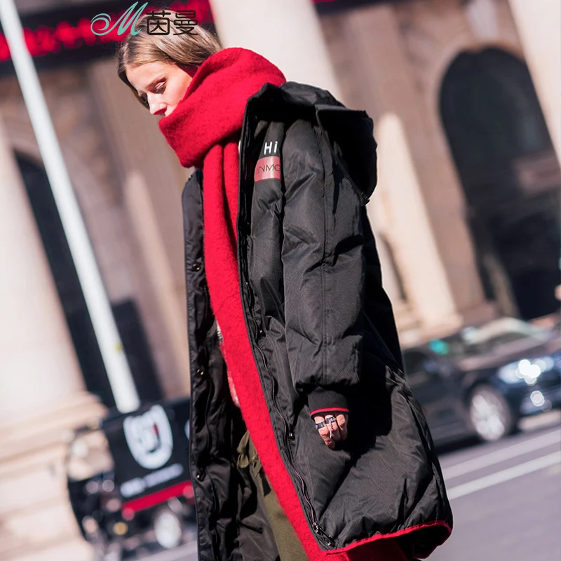 Best  INMAN Hooded Printing Leisure Ladies Female Girl Winter Long Duck Down Leather Warm Coat Women Jack