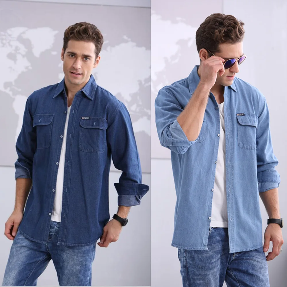 men's denim long sleeve shirt male lager size loose shirts denim ...