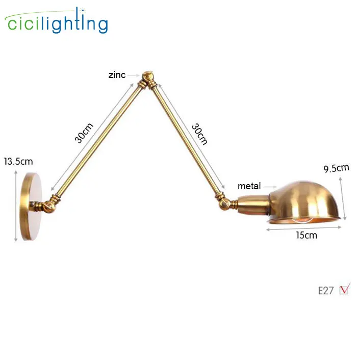 Современный позолоченный настенный светильник Железный регулируемый угол настенные бра для дома/ванной комнаты/спальни/гостиной Декор светодиодный настенный светильник luz - Цвет абажура: 30-30cm