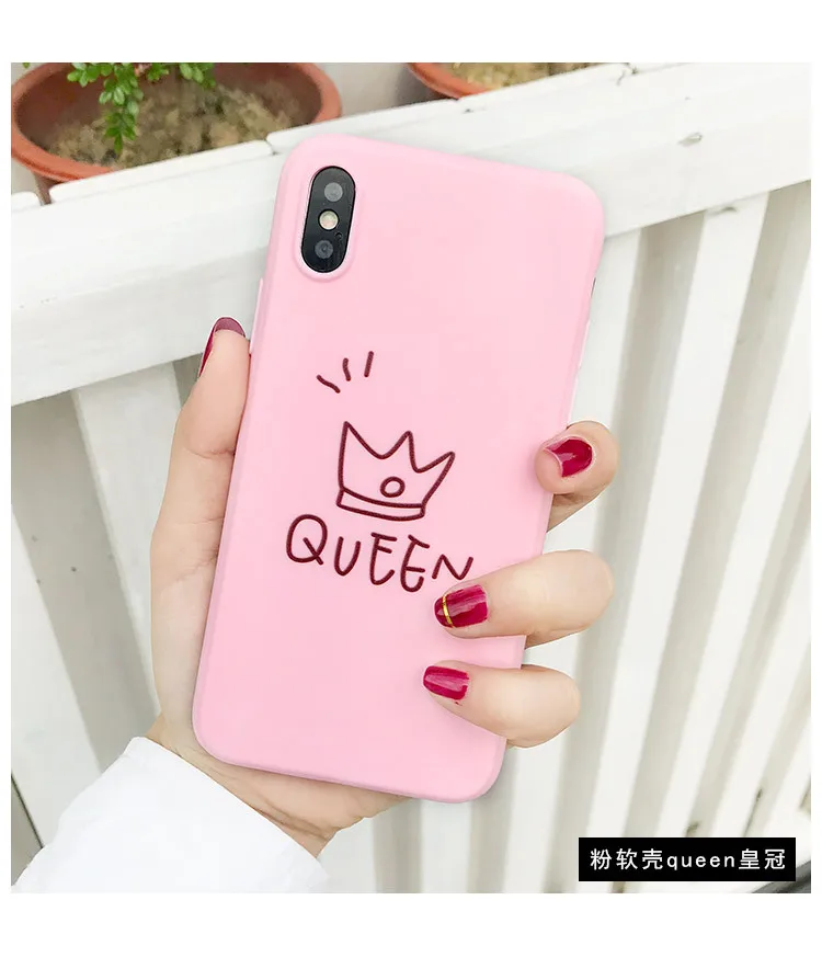 Solid Silicone Case For iPhone X8765 5S TPU Cover Crown Phone Case For iPhone X 7Plus 8Plus 6Plus Pink Fundas Cute Capas  (4)