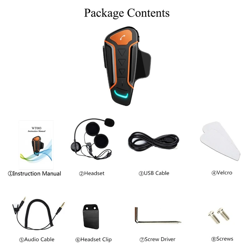 

2Pcs New 1000M Motorcycle Helmet Walkie-Talkie Moto Waterproof Bluetooth Walkie-Talkie Headset with Fm Function