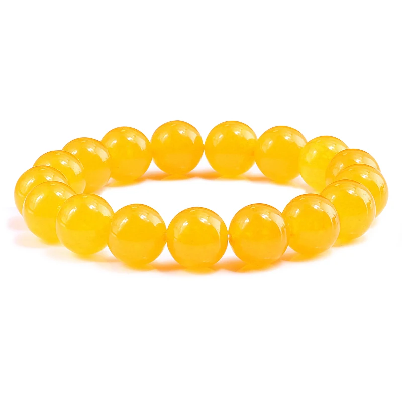 

Natural Stone Yellow Smooth Round Beads Stretch Bracelets Bangles Fashion Charms 6/8/10/12MM Beaded Elastic Bracelet Men Jewelry