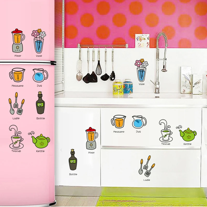 Home decor водонепроницаемый кухня стикер съемный мультфильм наклейки на двери холодильника клей виниловые наклейки на стене