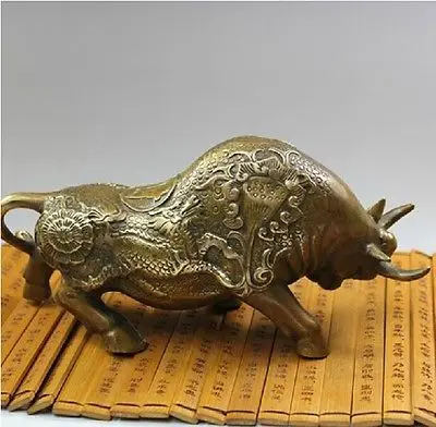 

Extra Large bronze brass Small NICE Wall Street Chieese Kylin Bull OX Statue Figure 8"L Decoration 100% Brass Bronze