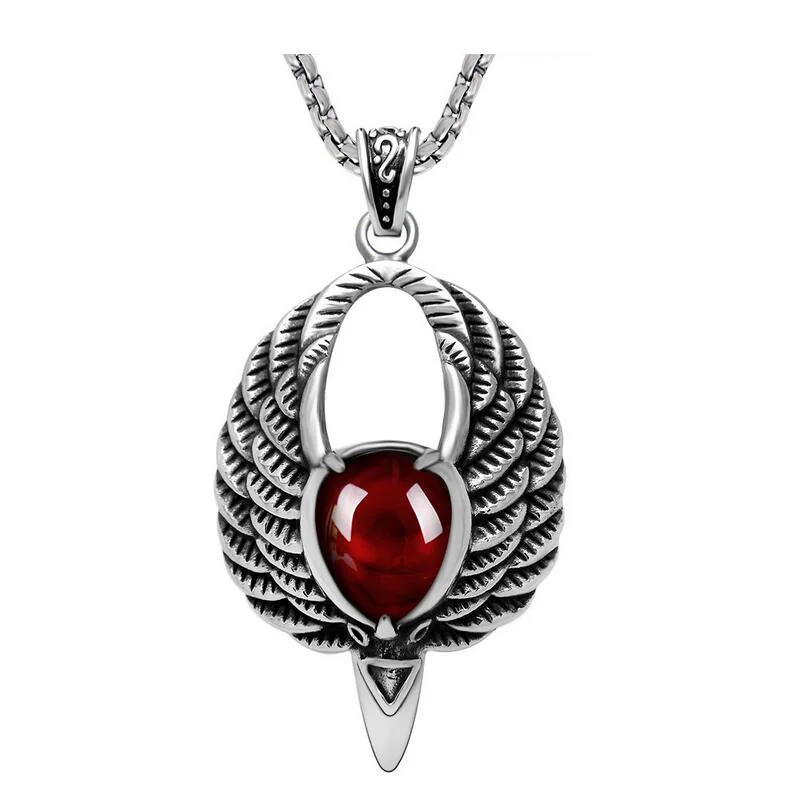 Main Stone Color: Red Davitu Gothic Style Inlaid Garnet Opal Sweater Chain Necklace Pendant Big Bird Garnet Pendant Fashion Natural Stone Pendants Sale Opal