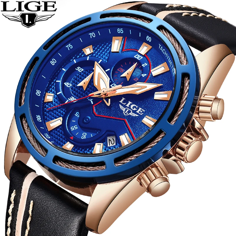 

New LIGE Men Watches Top Brand Luxury Fashion Quartz Sport Watch Men Military Waterproof Leather Wrist Watch Relogio Masculino
