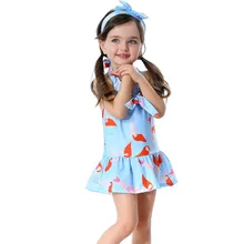 Милая одежда для малышей Одежда для купания для Девочек Цельный купальник девушка красные, синие в горошек и повязка на голову Wasbare Zwemluiers Новое поступление; Летнее