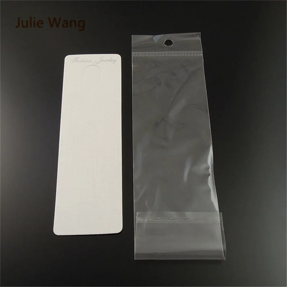 JulieWang 100 шт белая бумажная карточка + пластиковый чехол ожерелье ювелирный дисплей подарок Конфеты Кекс брендовые ценники Hole13 * 4 см