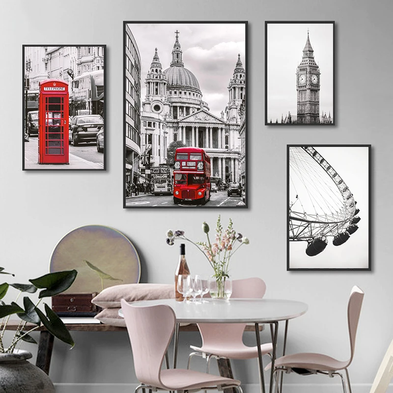 

Modern London Poster Ferris Wheel Wall Art London Eye Architecture Canvas Painting Big Ben Pictures for Living Room Home Decor