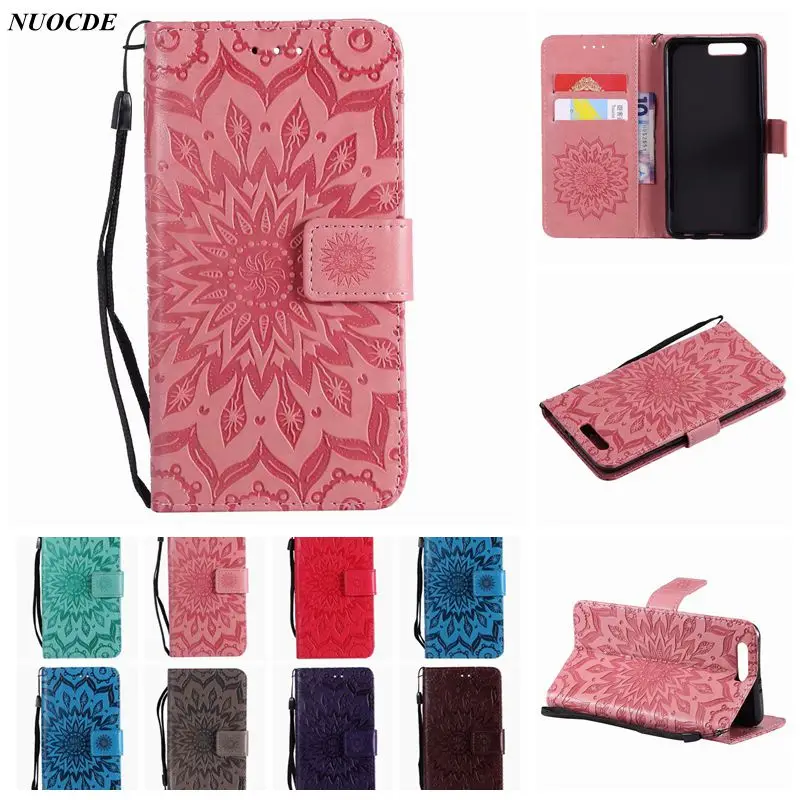 

NUOCDE 3D PU Leather Magnetic Flip Wallet Case For Huawei Honor 9 Flower Pattern Card Holder Stand Cover For Honor 9 STF-L09