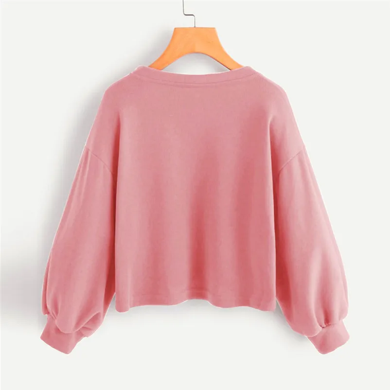 HOT sell sweaters fashion 2018 women Solid Casual Drop Shoulder Lantern Sleeve Sweatshirt Pullover Tops Invierno O09#N (4)