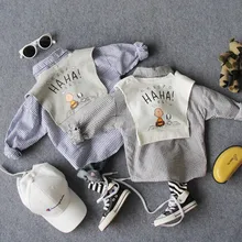 Только рубашка 1 предмет, От 2 до 8 лет, новинка года, осенняя рубашка в полоску с имитацией двух частей рубашки для мальчиков Осенняя рубашка с длинными рукавами для мальчиков