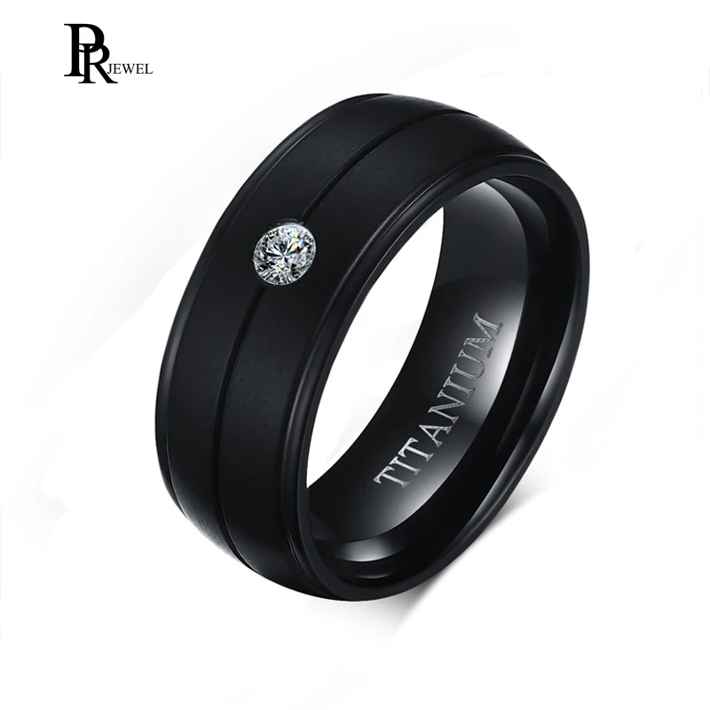 

Men's 8mm Titanium Cubic Zirconia Black Engagement Wedding Band Ring Comfort Fit Size 8-12