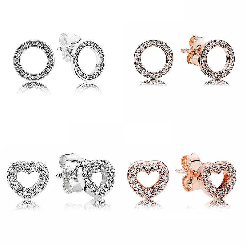 Rose Forever Circle Captured Hearts Crystal Stud Earring 925 Sterling