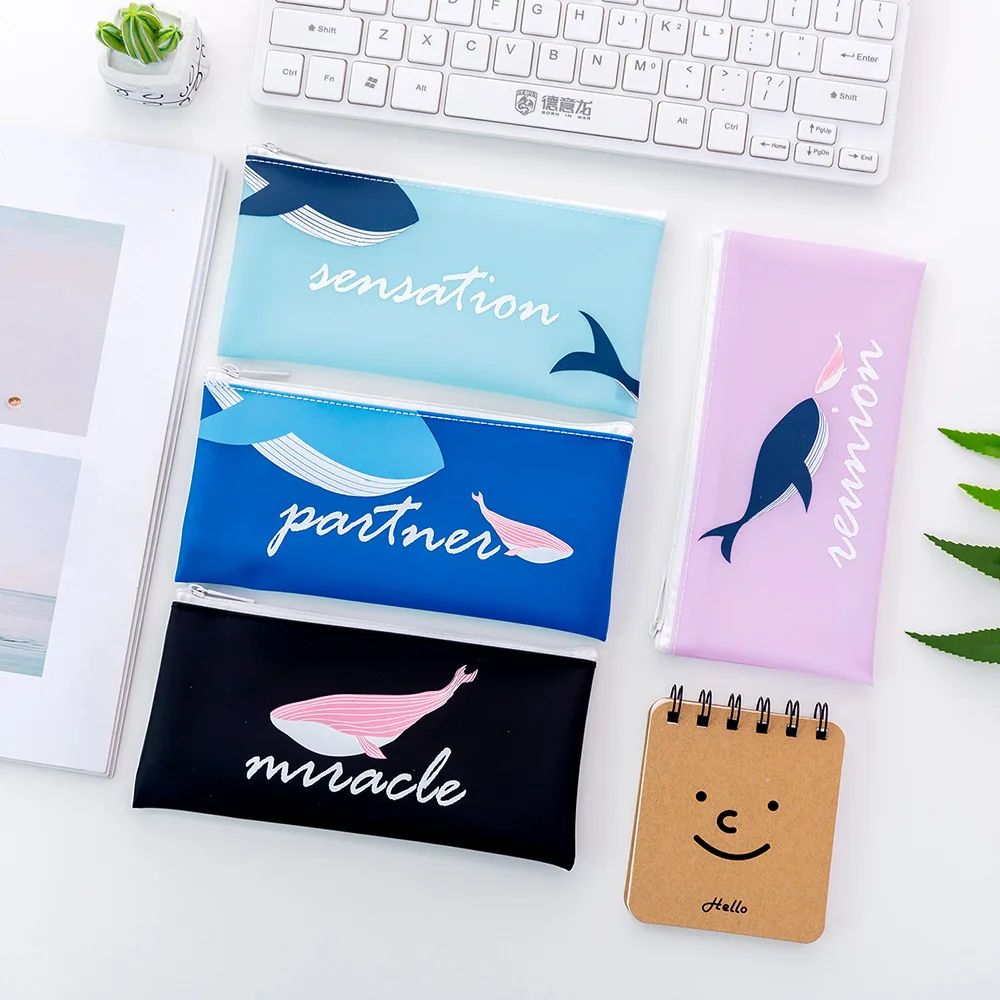 

Kawaii Pencil Case Blue Pencil bag School Supplies Cute blue whale Pencilcase Ocean World Pen box Students Cartoon Stationery