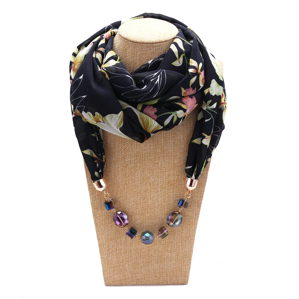 

DANIELS Decorative Jewelry Scarf Chiffon Necklace Resin Beads Pendant Women Scarf Fresh Spring/Autumn Muslim Head Scarves Hijab