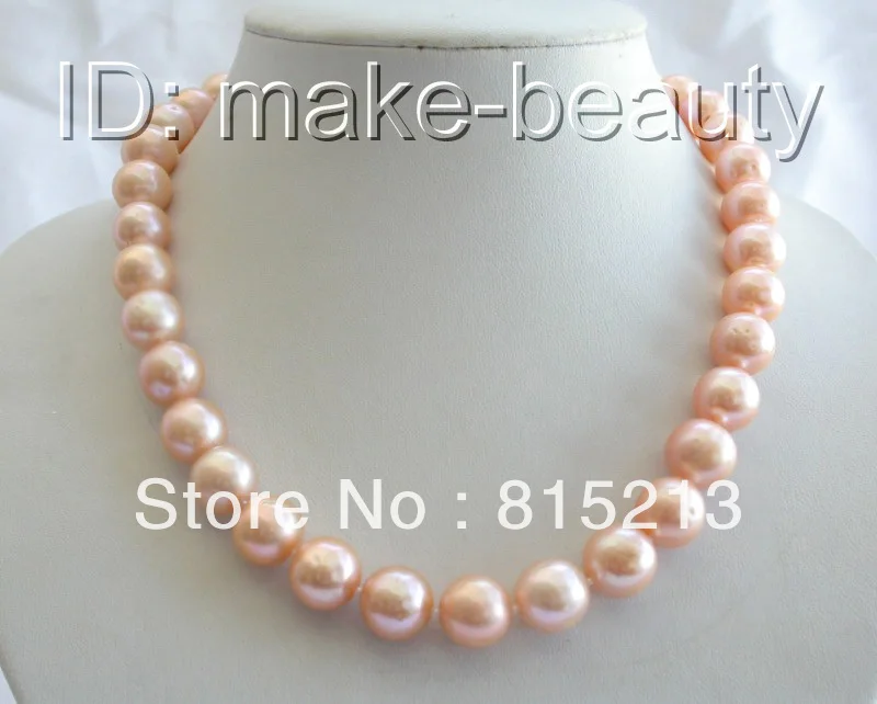 

FREE SHIPPING>@@> N520 stunning wow big 12mm round pink freshwater cultured pearl necklace