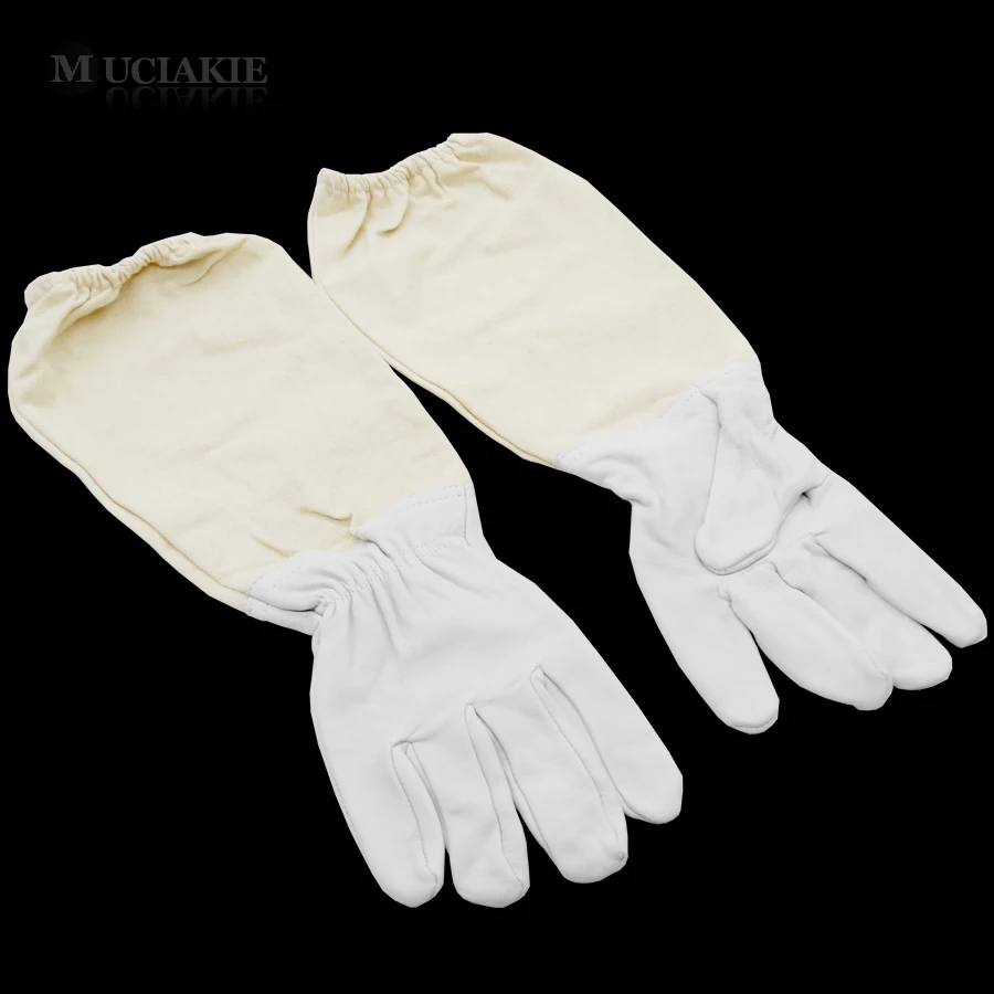 MUCIAKIE 1 пара перчатки пчеловода из овчины с холщовым рукавом защитные перчатки пчелы защитные аксессуары для одежды