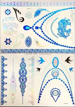 

5pcs Temporary Jewelry Tattoo Metallic Flash Tattoo Choker Blue Colorful 9 Designs Tatoo Tatuagem Body Art