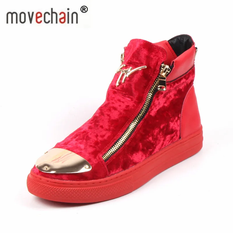 

Movechain Men's High-Top Casual Flats Shoes Man Outdoor Footwear Flock Leather Ankle Boots Mens Fashion Zipper Martin Boots