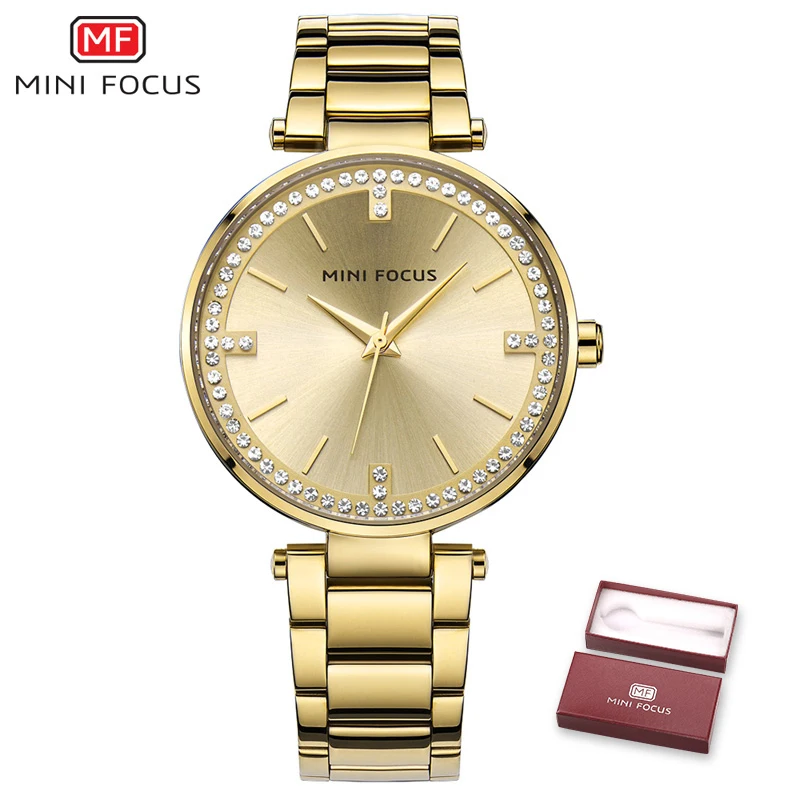 MINIFOCUS, женские часы, Лидирующий бренд, роскошные, розовое золото, кварцевые, женские модные часы, женские наручные часы, Relogios Feminino - Цвет: Gold