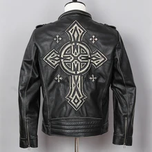 Винтажная Черная мужская кожаная куртка мотоциклиста размера плюс XXXXXL Натуральная Воловья кожа облегающая Байкерская кожаная куртка