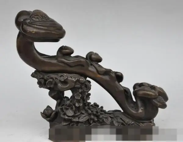

S00348 10" chinese fengshui bronze Rich flowers wealth ruyi lucky auspicious statue B0403