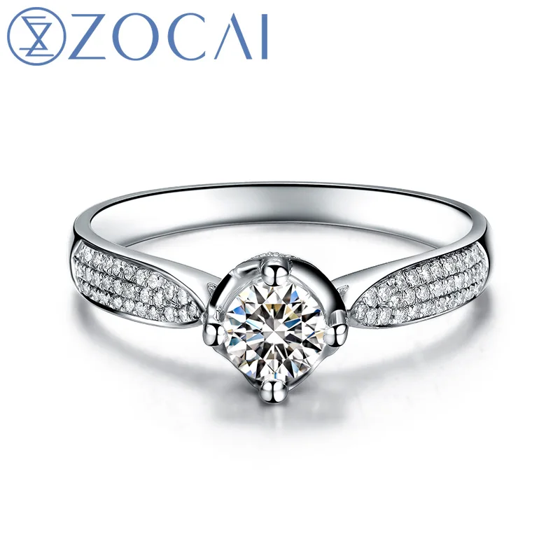 ZOCAI Aphrodite 0.50 КТ CERTIFIED H/SI основной diamond с 0.30 ct сбоку бриллиантовое обручальное кольцо 18 К белый золото W00161