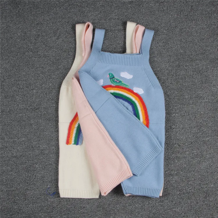 New Knit Pants Rainbow Embroidery Baby Girls Trousers Overalls 0-5yrs Baby Girls Boys Overalls High quality Girls Clothes