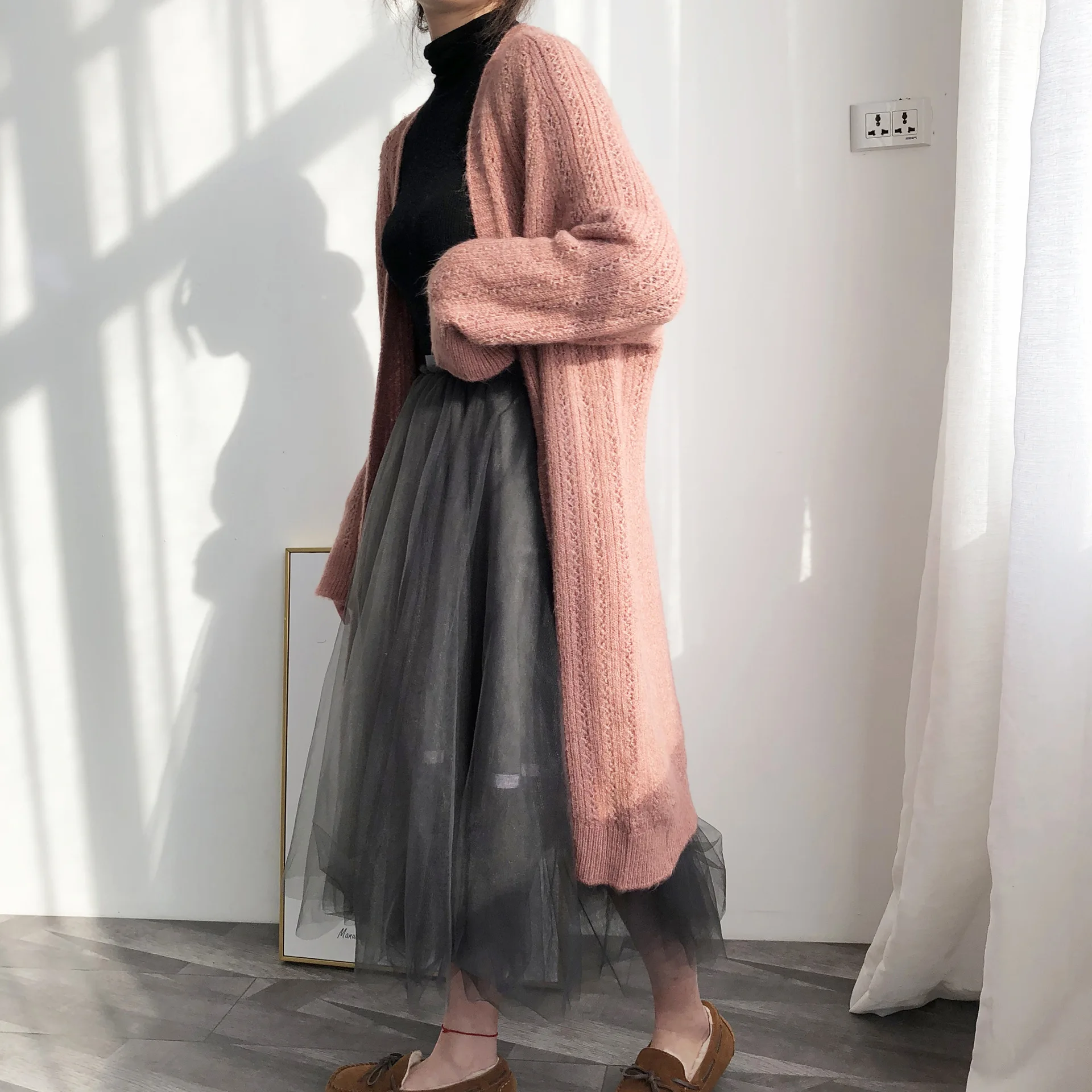 

2019 Fashion Lazy Soft Loose Long Knit Cardiganthick Knitted Sweater Women Sweaters Long Coat Sweater Dress 8-1978